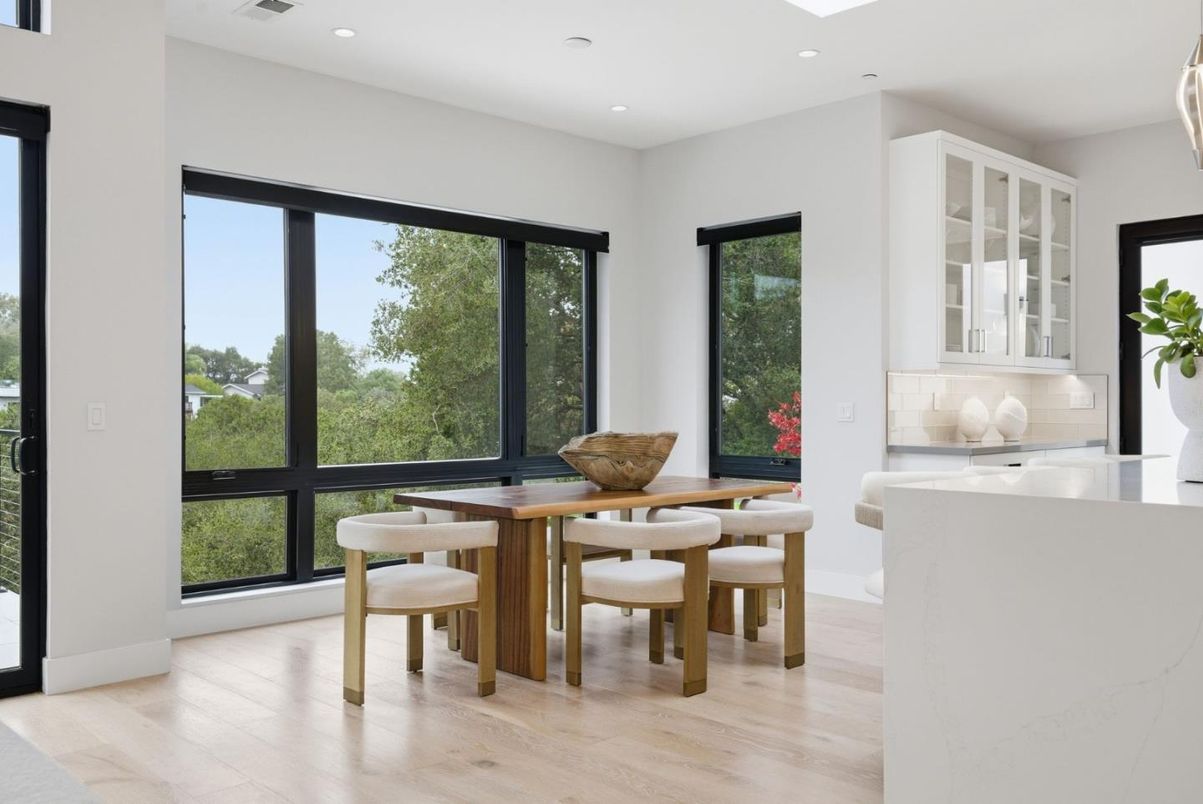 Dining room, Interior, Recessed Lighting, Wood Texture Flooring