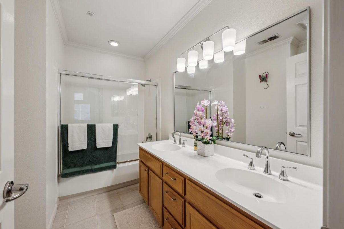 Bathroom, Dual Sink Vanities, Glass Shower, Interior, Recessed Lighting