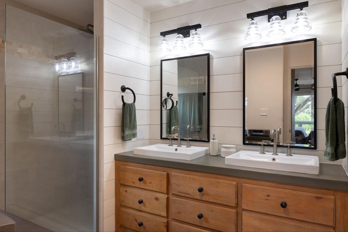 Bathroom, Dual Sink Vanities, Glass Shower, Interior
