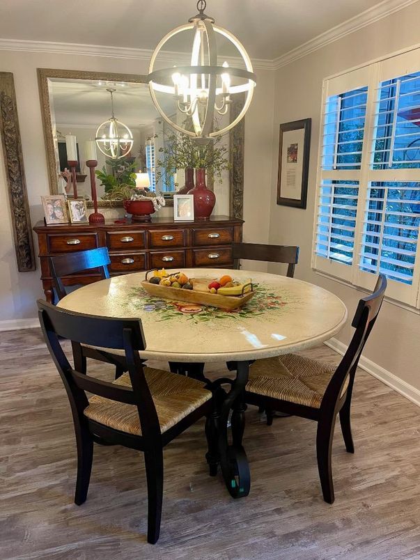 Chandelier, Dining room, Interior, Wood Texture Flooring