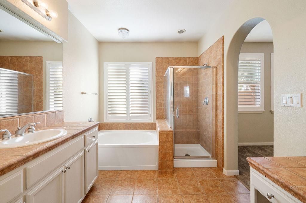 Bathroom, Glass Shower, Interior, Recessed Lighting, Tile Countertops