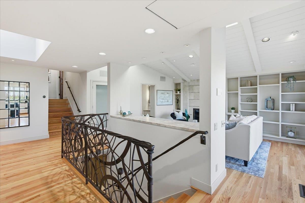 Fireplace, Interior, Recessed Lighting, Wood Texture Flooring