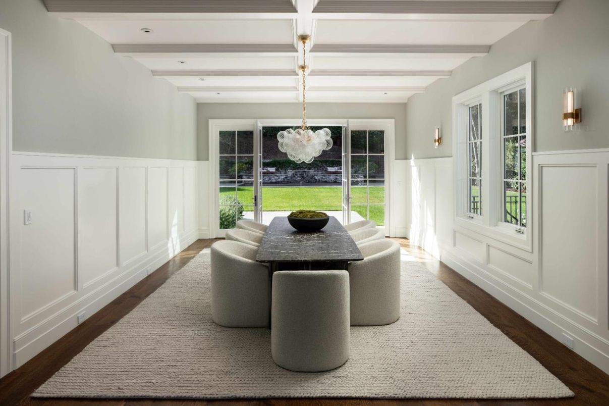 Dining room, Interior, Recessed Lighting, Wood Texture Flooring