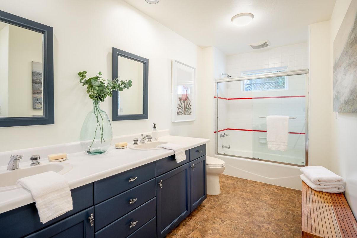 Bathroom, Dual Sink Vanities, Glass Shower, Interior, Recessed Lighting