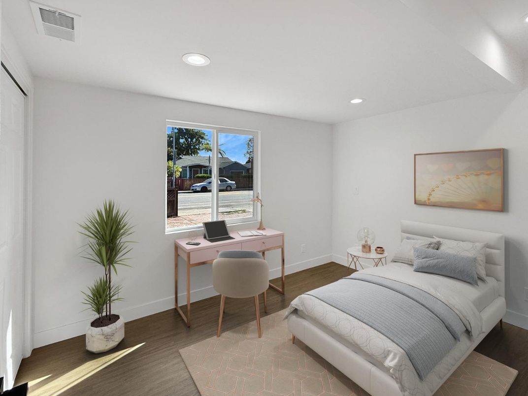 Bedroom, Home Office, Interior, Recessed Lighting, Wood Texture Flooring