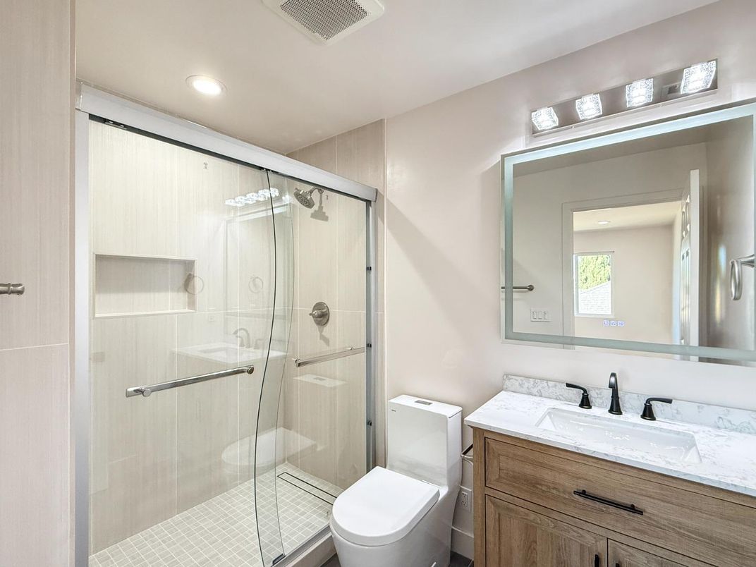 Bathroom, Glass Shower, Interior, Recessed Lighting