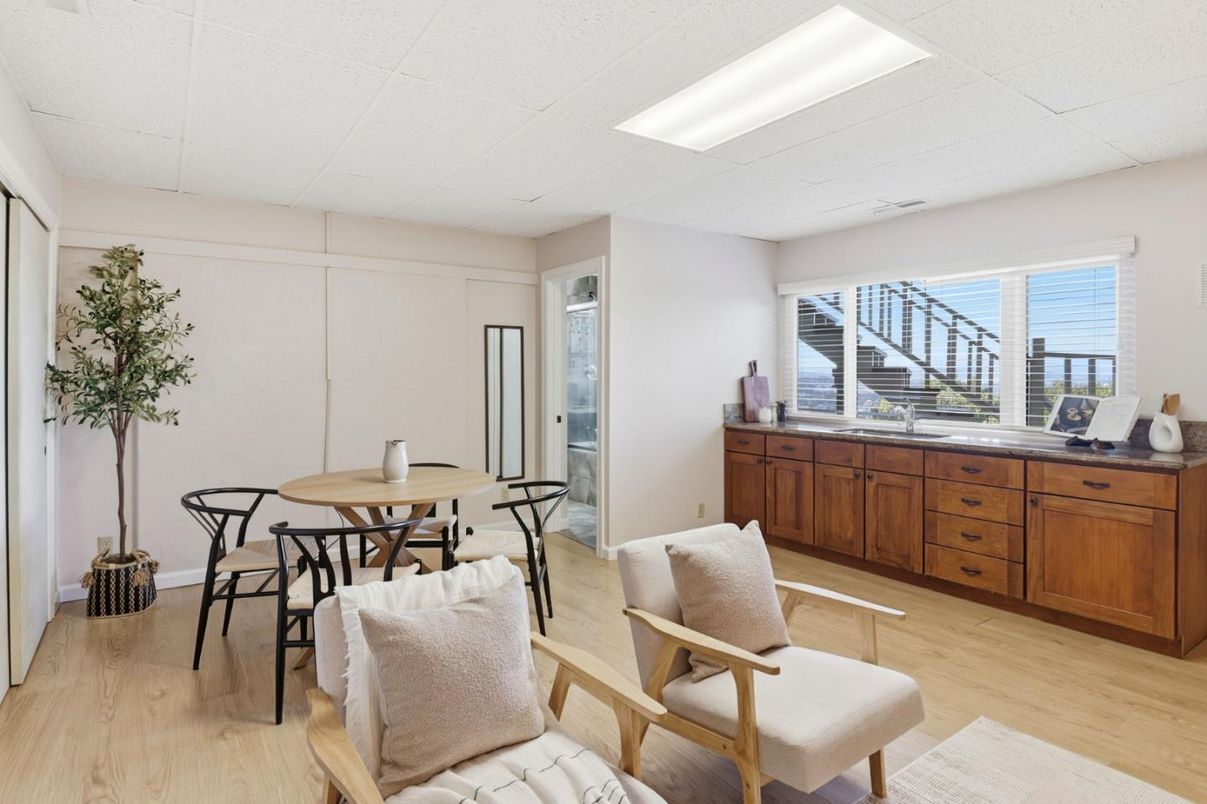 Dining room, Interior, Recessed Lighting, Wood Texture Flooring
