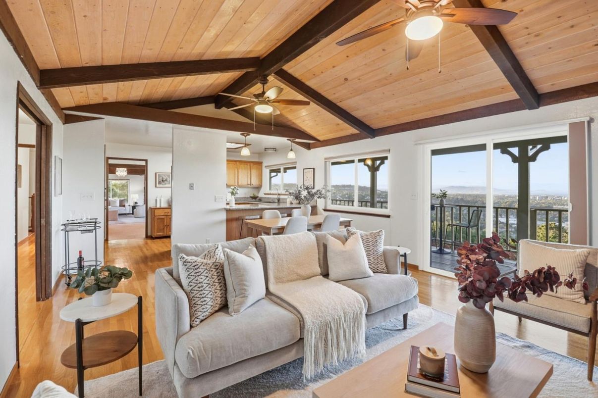 Dining room, Interior, Kitchen, Living room, Water, Wooden Beams, Wooden Ceilings, Wood Texture Flooring