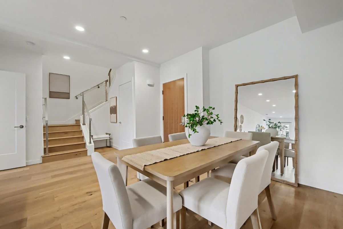 Dining room, Interior, Recessed Lighting, Wood Texture Flooring