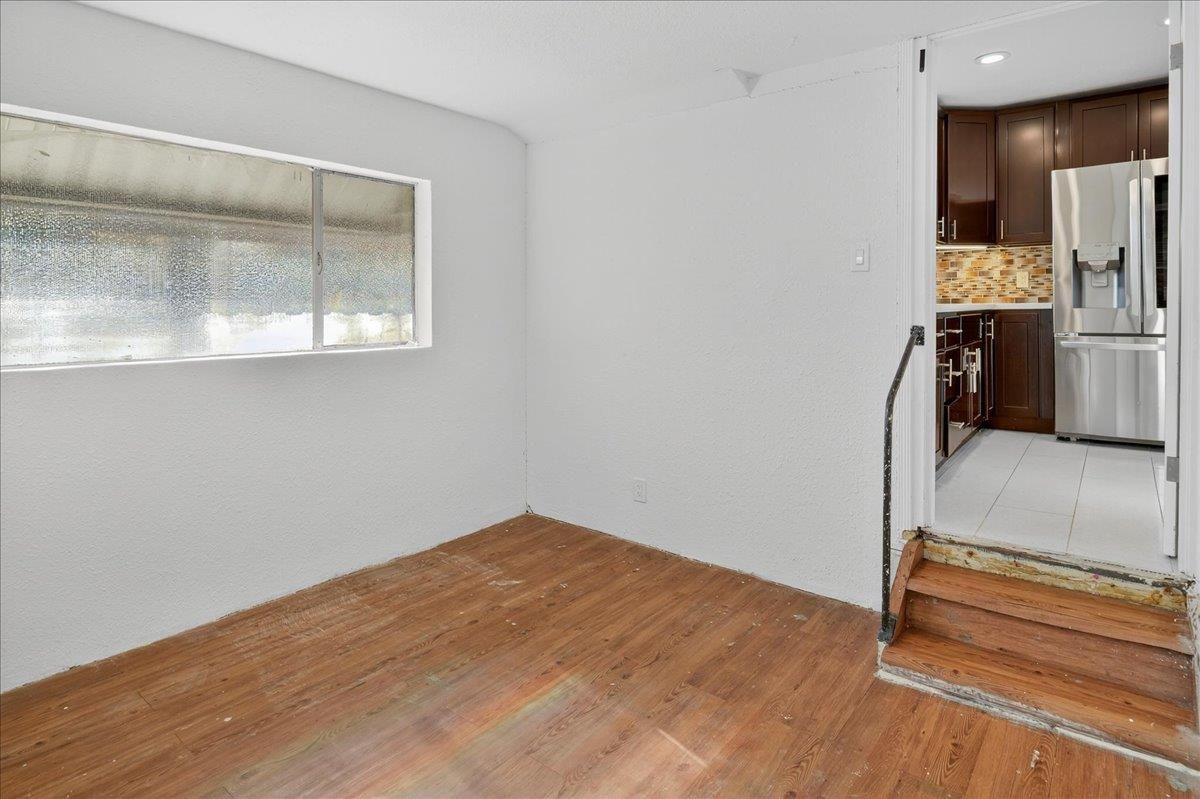 Empty room, Interior, Kitchen, Recessed Lighting, Wood Texture Flooring