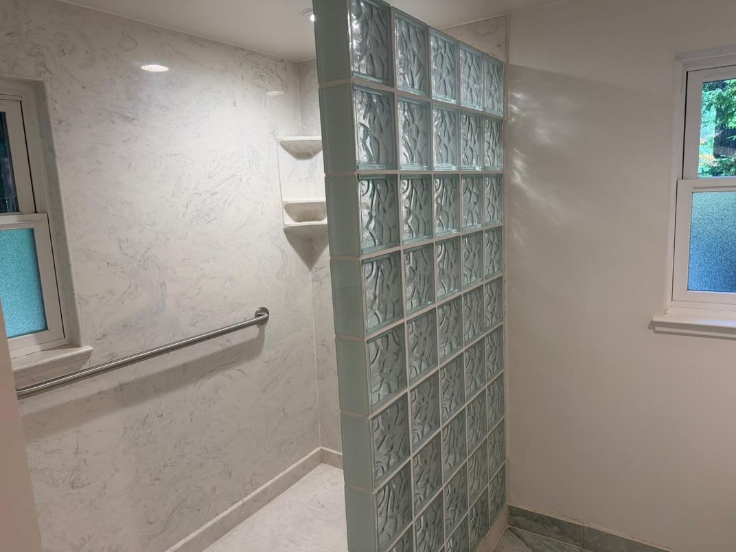 Bathroom, Interior, Marble Walls, Recessed Lighting