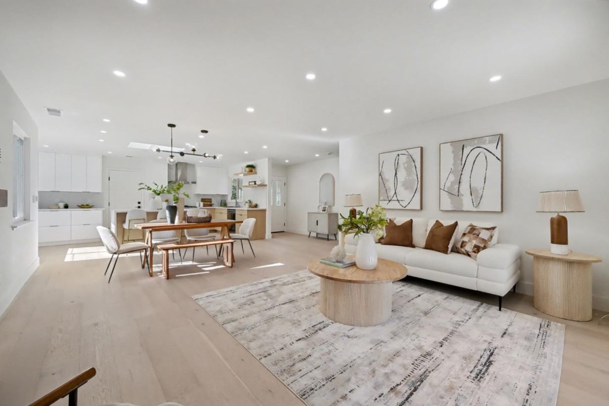 Dining room, Interior, Kitchen, Living room, Pendant Lights, Recessed Lighting, Wood Texture Flooring