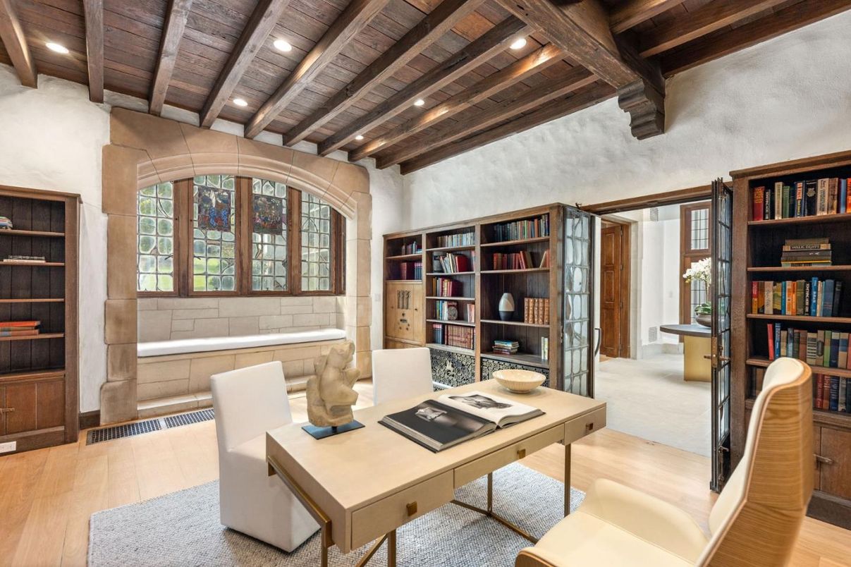 Home Office, Interior, Recessed Lighting, Wooden Beams, Wooden Ceilings, Wood Texture Flooring