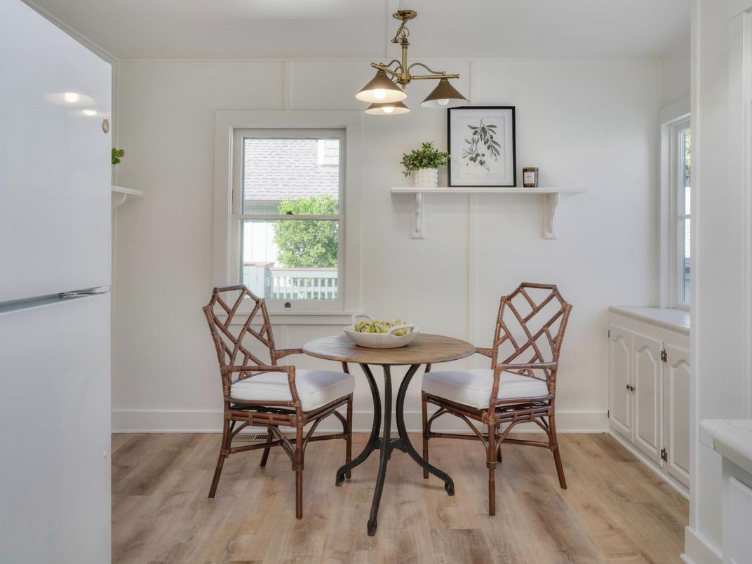 Dining room, Interior, Pendant Lights, Recessed Lighting, Wood Texture Flooring