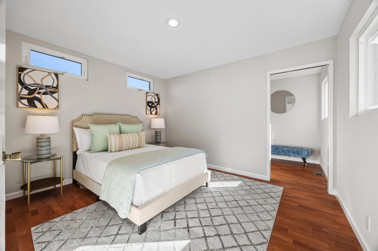 Bedroom, Interior, Recessed Lighting, Wood Texture Flooring