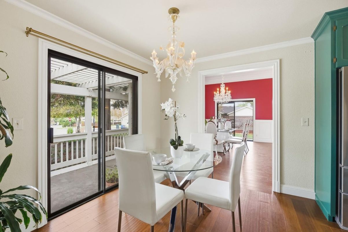 Chandelier, Dining room, Interior, Wood Texture Flooring