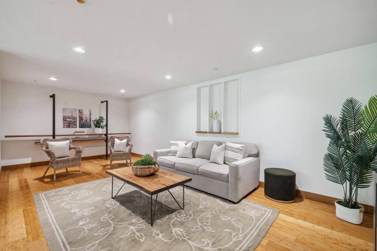 Interior, Living room, Recessed Lighting, Wood Texture Flooring