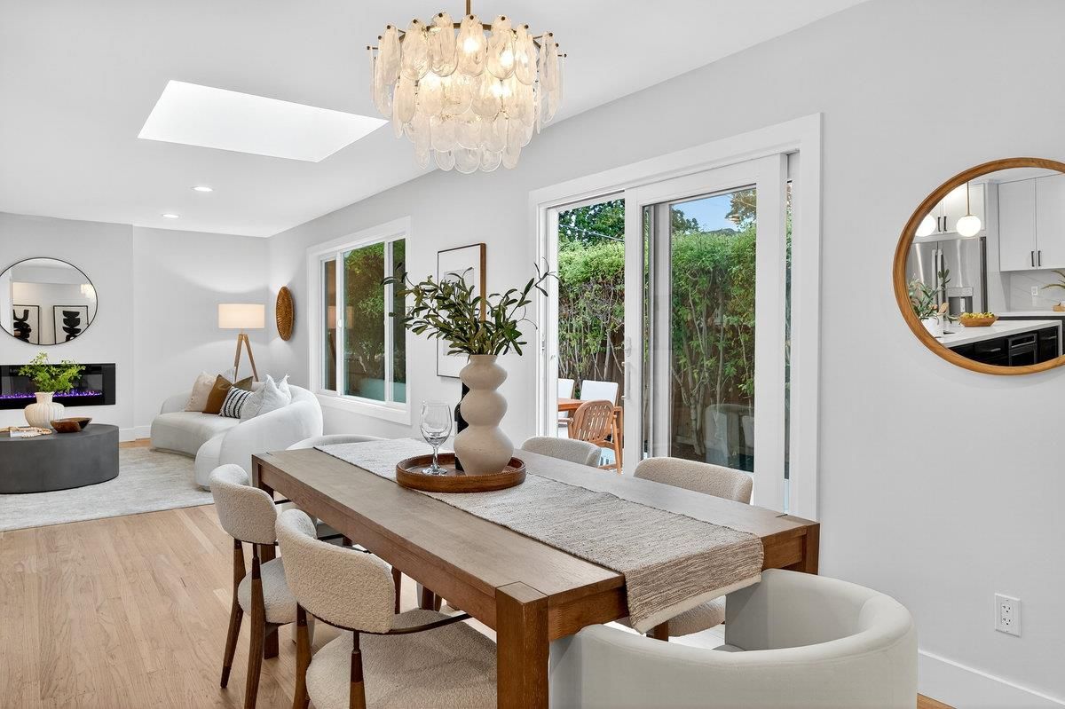 Chandelier, Dining room, Interior, Living room, Recessed Lighting, Wood Texture Flooring