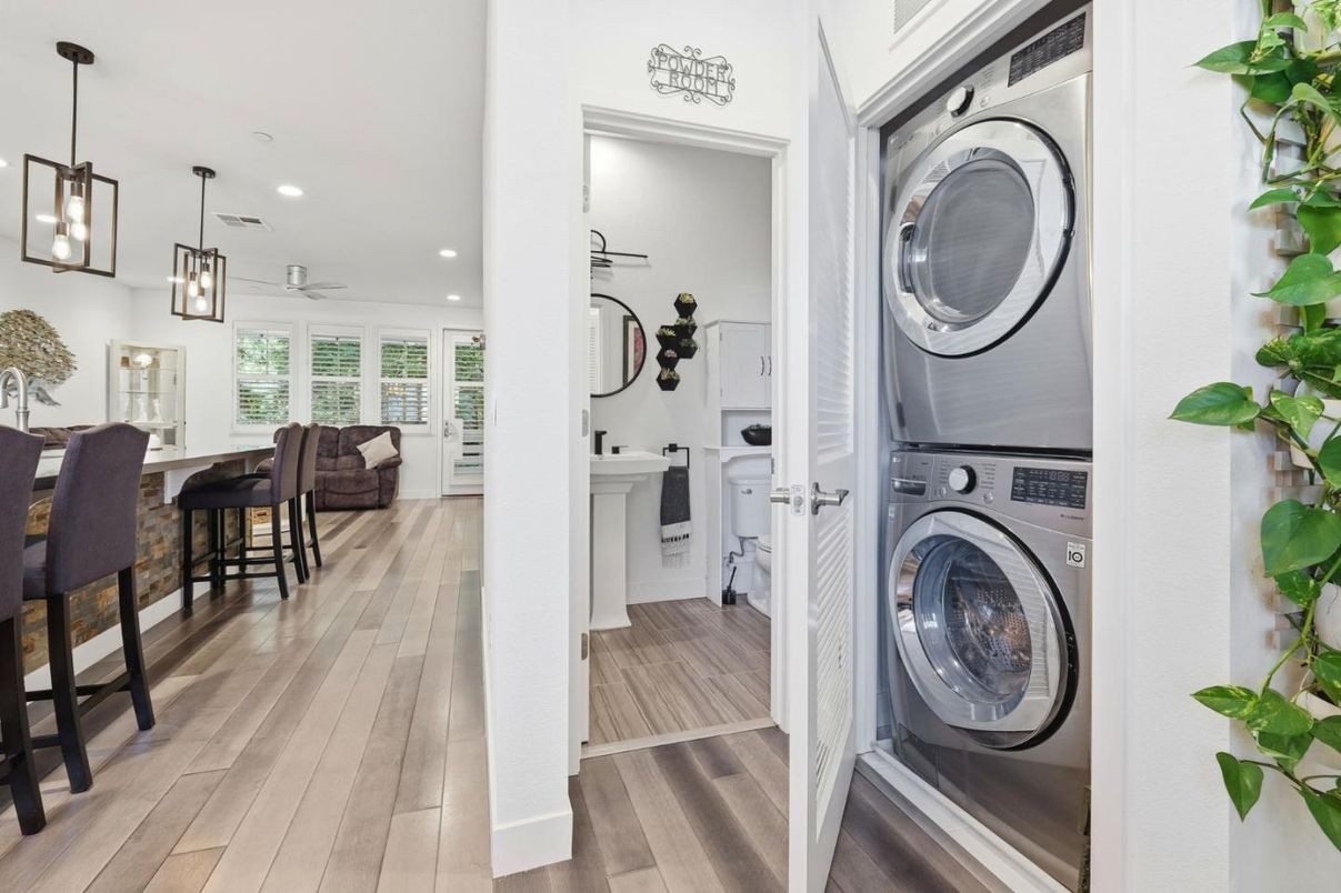 Interior, Pendant Lights, Recessed Lighting, Utility Closets, Washer, Wood Texture Flooring