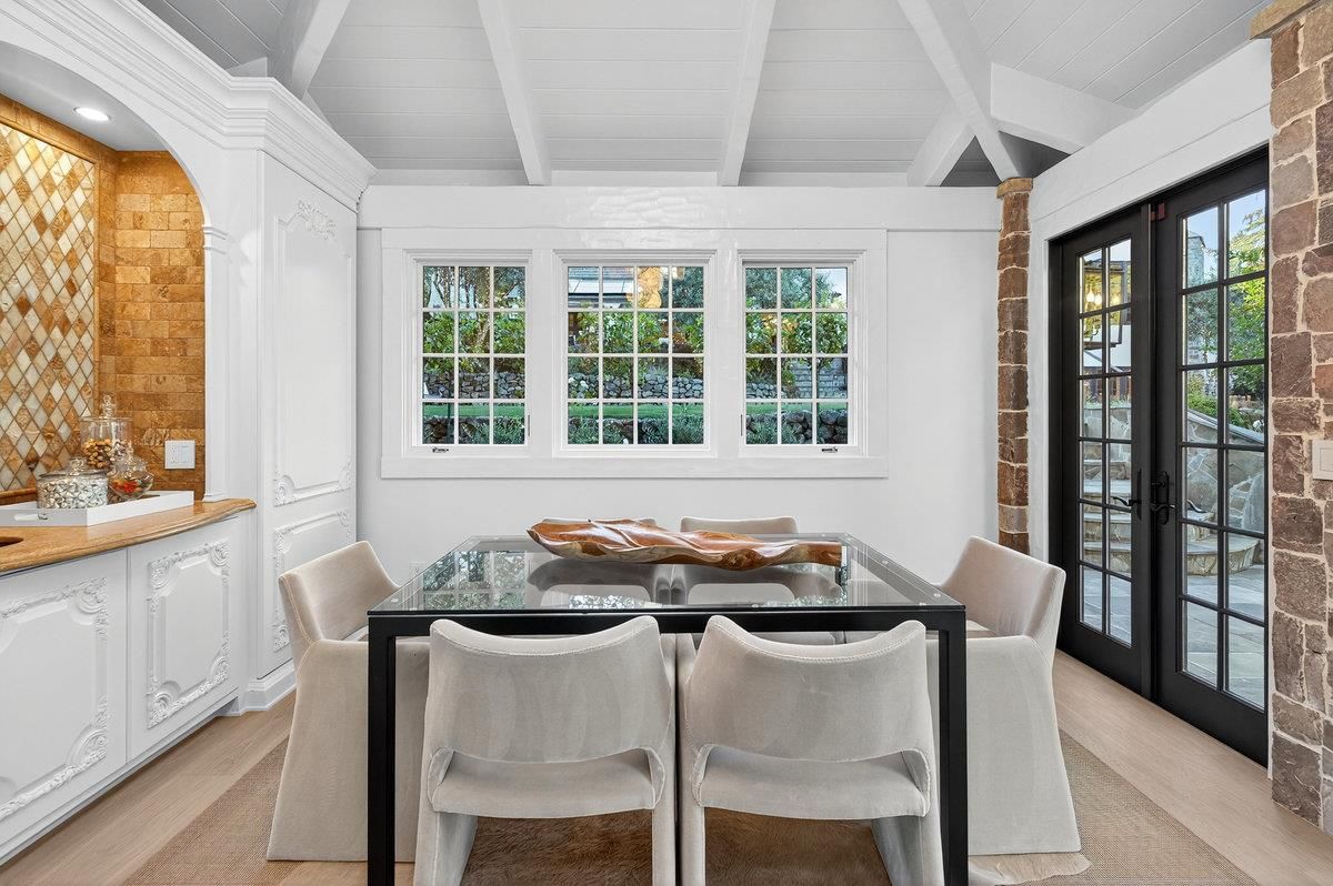 Dining room, Interior, Recessed Lighting, Wood Texture Flooring