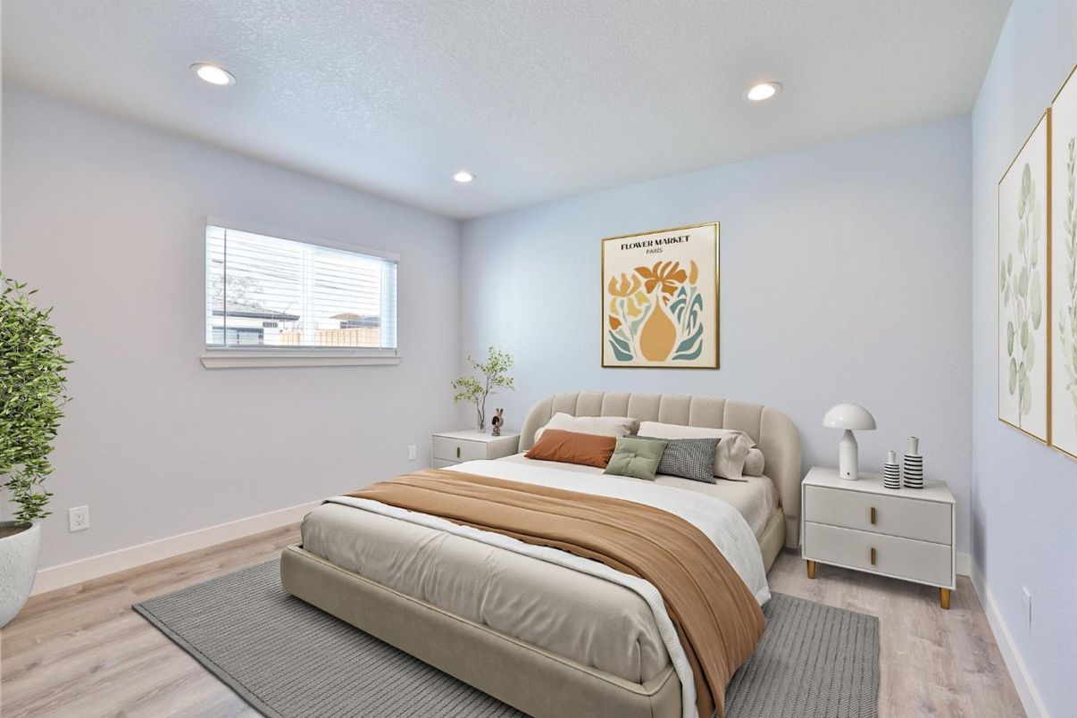 Bedroom, Interior, Recessed Lighting, Wood Texture Flooring