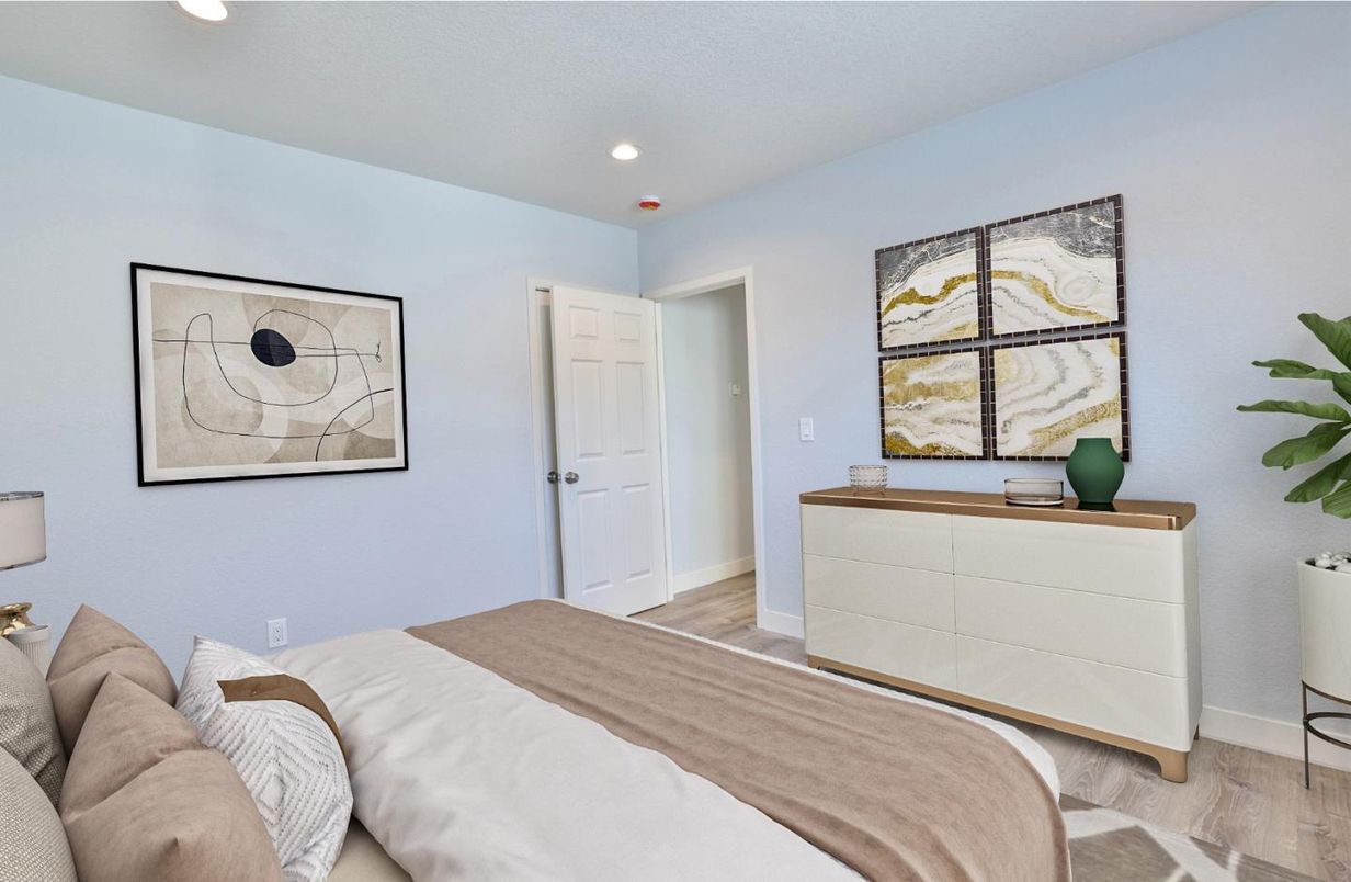 Bedroom, Interior, Recessed Lighting, Wood Texture Flooring