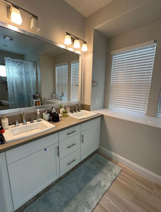 Bathroom, Dual Sink Vanities, Interior, Wood Texture Flooring