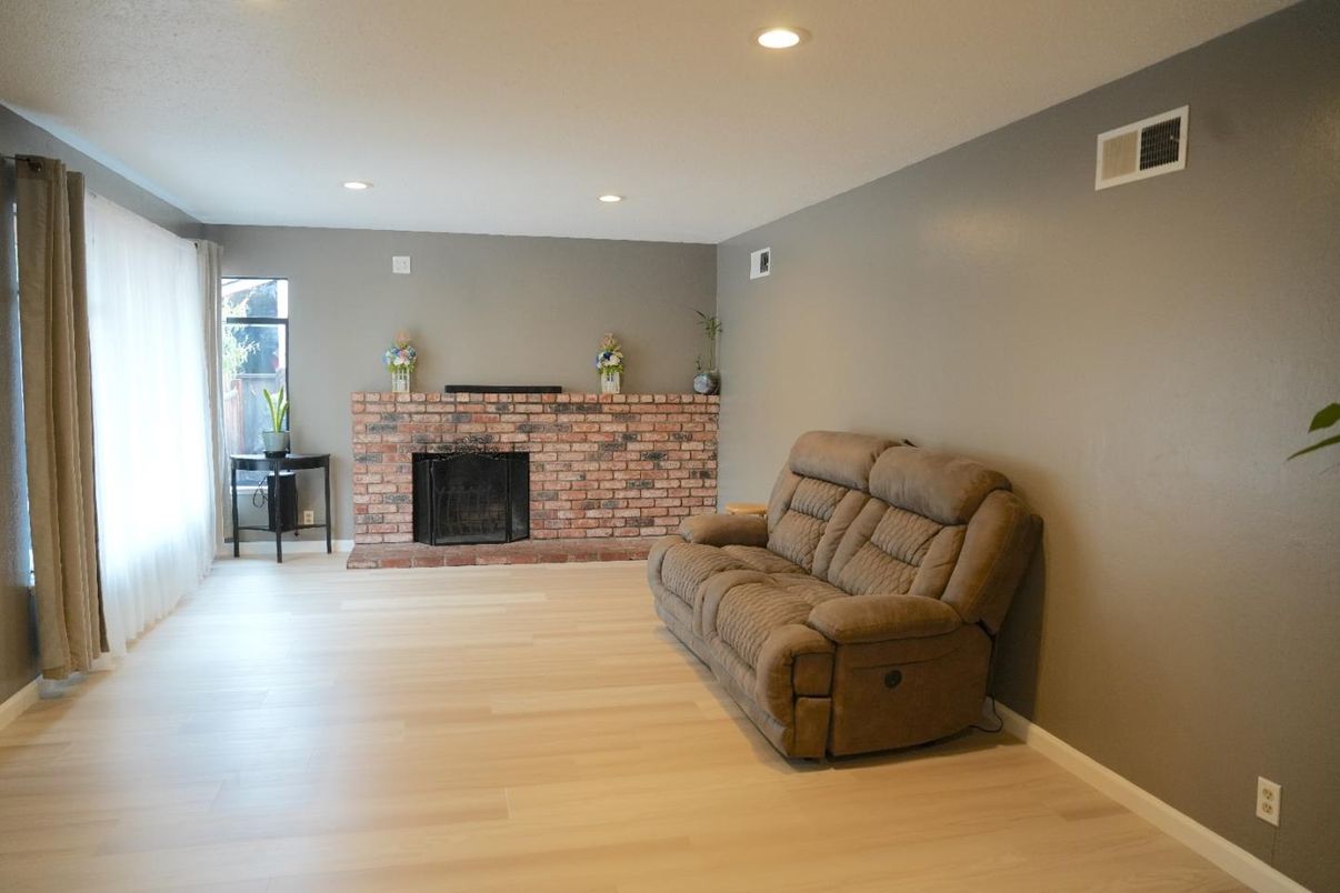 Fireplace, Interior, Recessed Lighting, Wood Texture Flooring