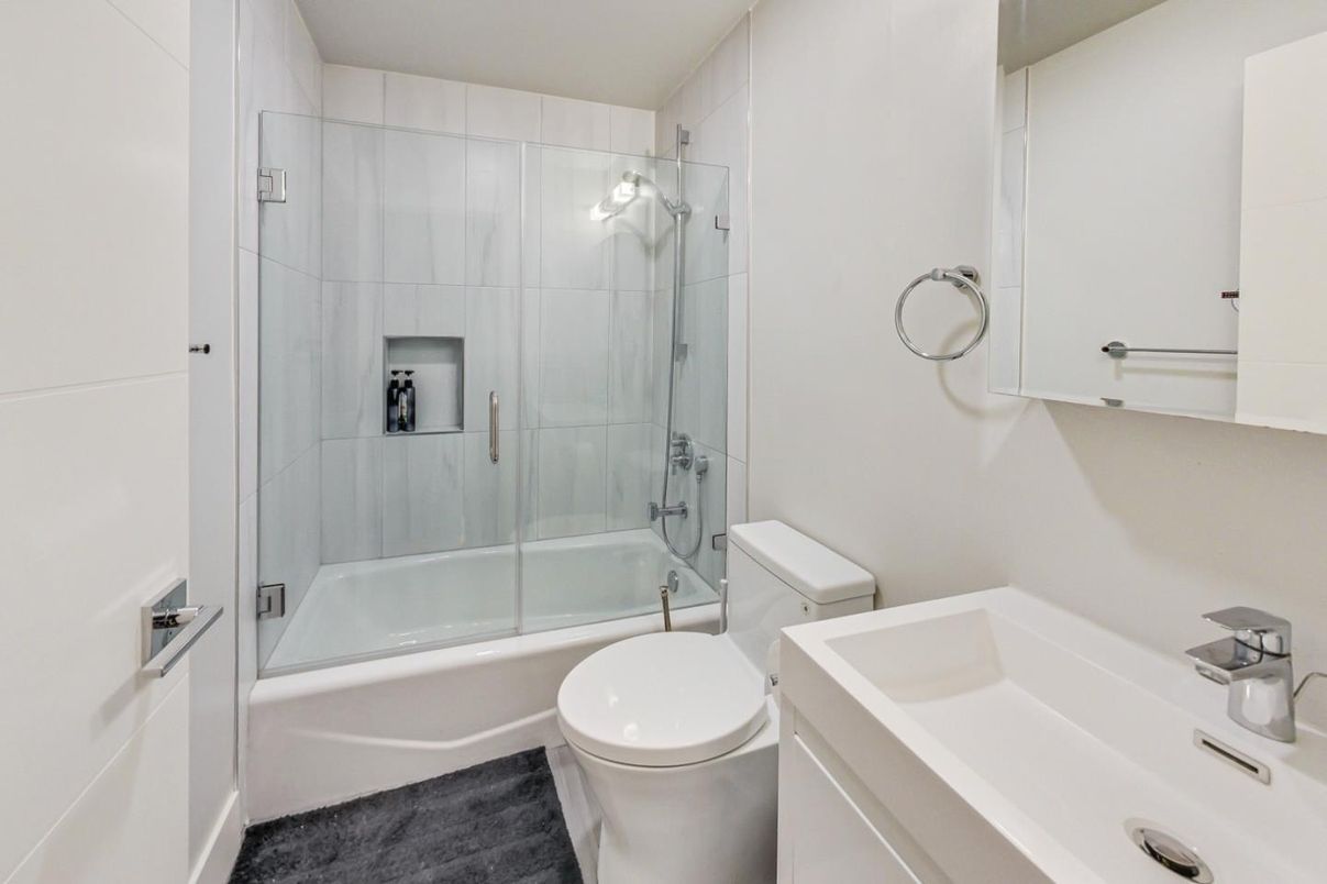 Bathroom, Glass Shower, Interior, Wood Texture Flooring