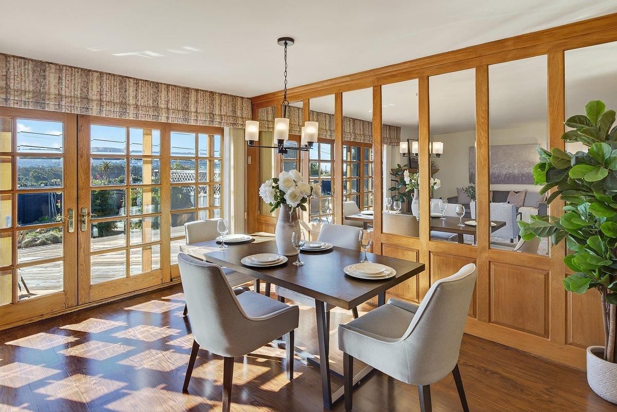Dining room, Interior, Pendant Lights, Wood Texture Flooring
