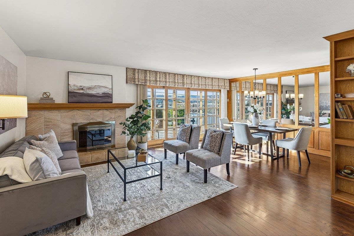 Chandelier, Dining room, Fireplace, Interior, Living room, Wood Texture Flooring