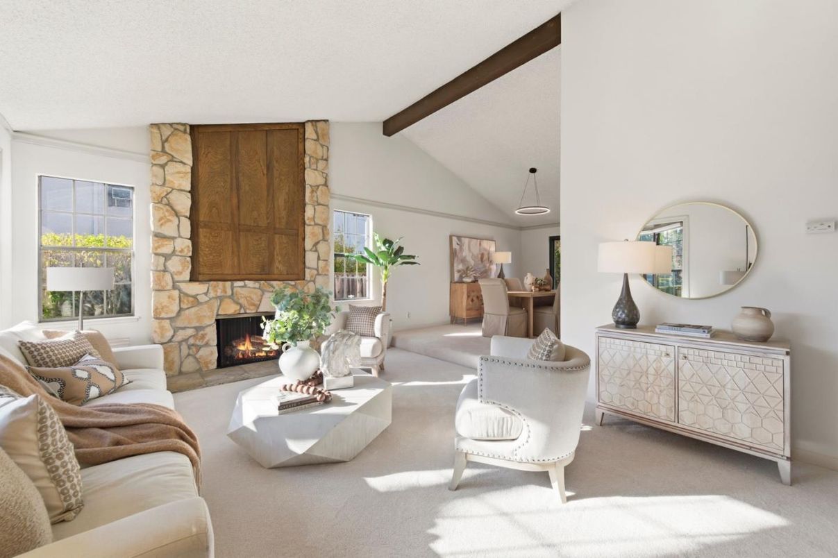 Fireplace, Interior, Living room, Stone Walls, Wooden Beams