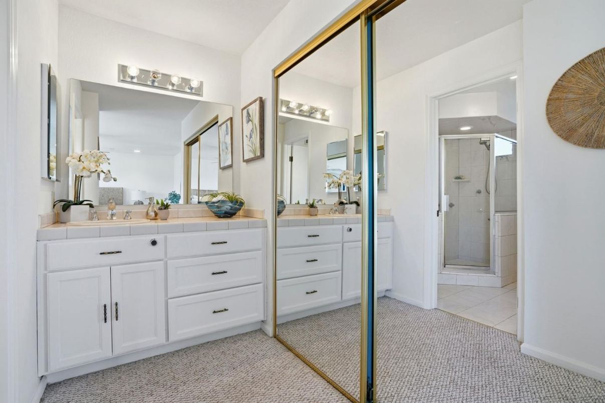 Bathroom, Dual Sink Vanities, Glass Shower, Interior, Tile Countertops