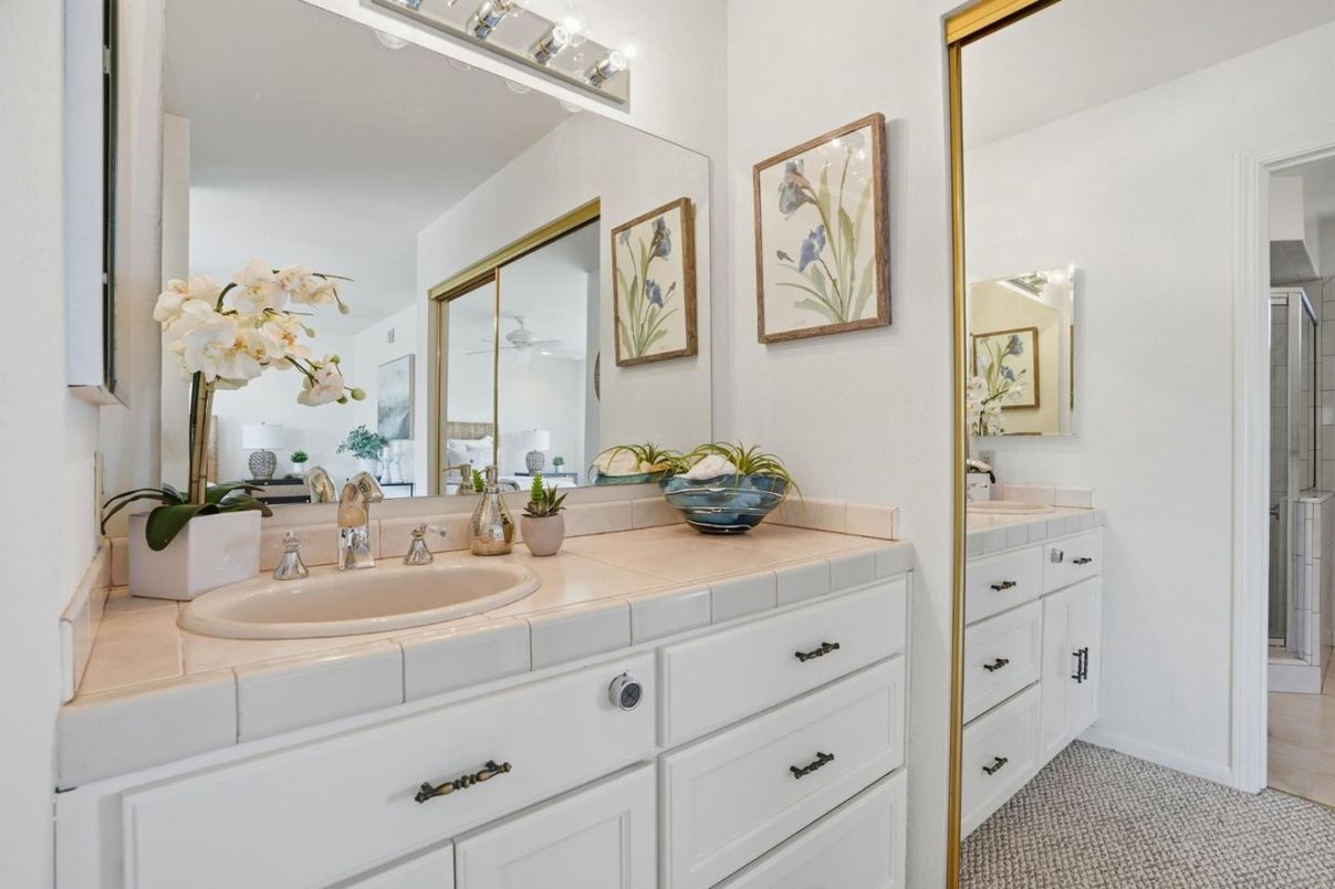 Bathroom, Dual Sink Vanities, Interior, Tile Countertops