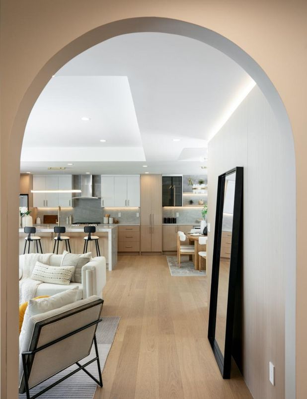 Dining room, Interior, Kitchen, Living room, Pendant Lights, Recessed Lighting, Wood Texture Flooring