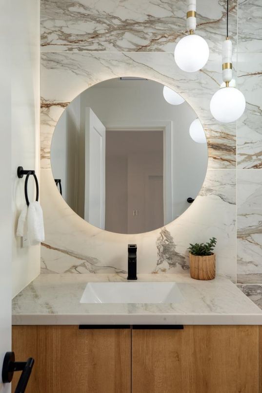 Bathroom, Interior, Marble Walls, Pendant Lights