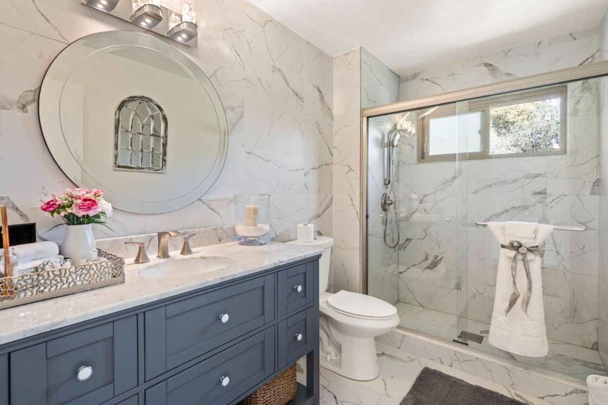 Bathroom, Glass Shower, Interior, Marble, Marble Walls