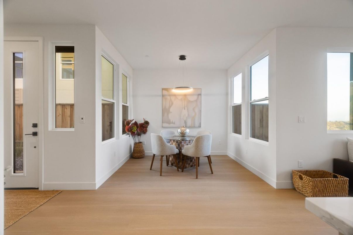 Dining room, Interior, Pendant Lights, Wood Texture Flooring
