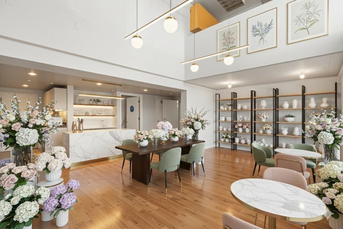 Dining room, Interior, Pendant Lights, Recessed Lighting, Wood Texture Flooring
