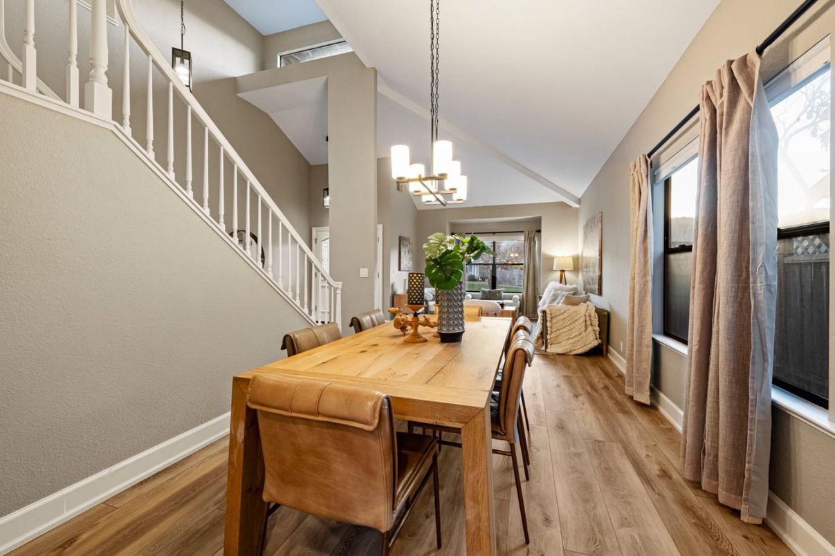 Chandelier, Dining room, Interior, Wood Texture Flooring