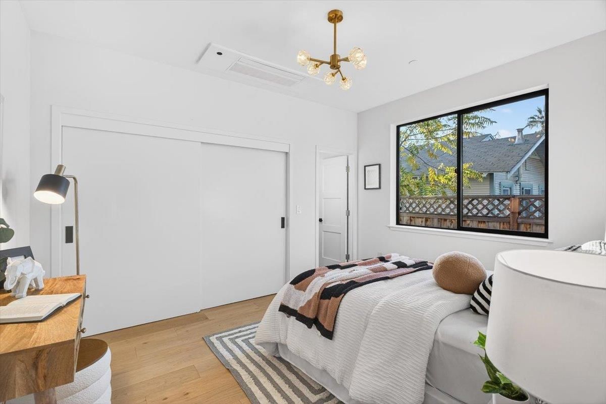 Bedroom, Interior, Pendant Lights, Wood Texture Flooring