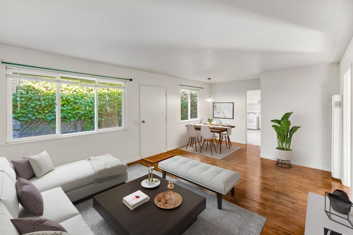 Dining room, Interior, Living room, Pendant Lights, Wood Texture Flooring