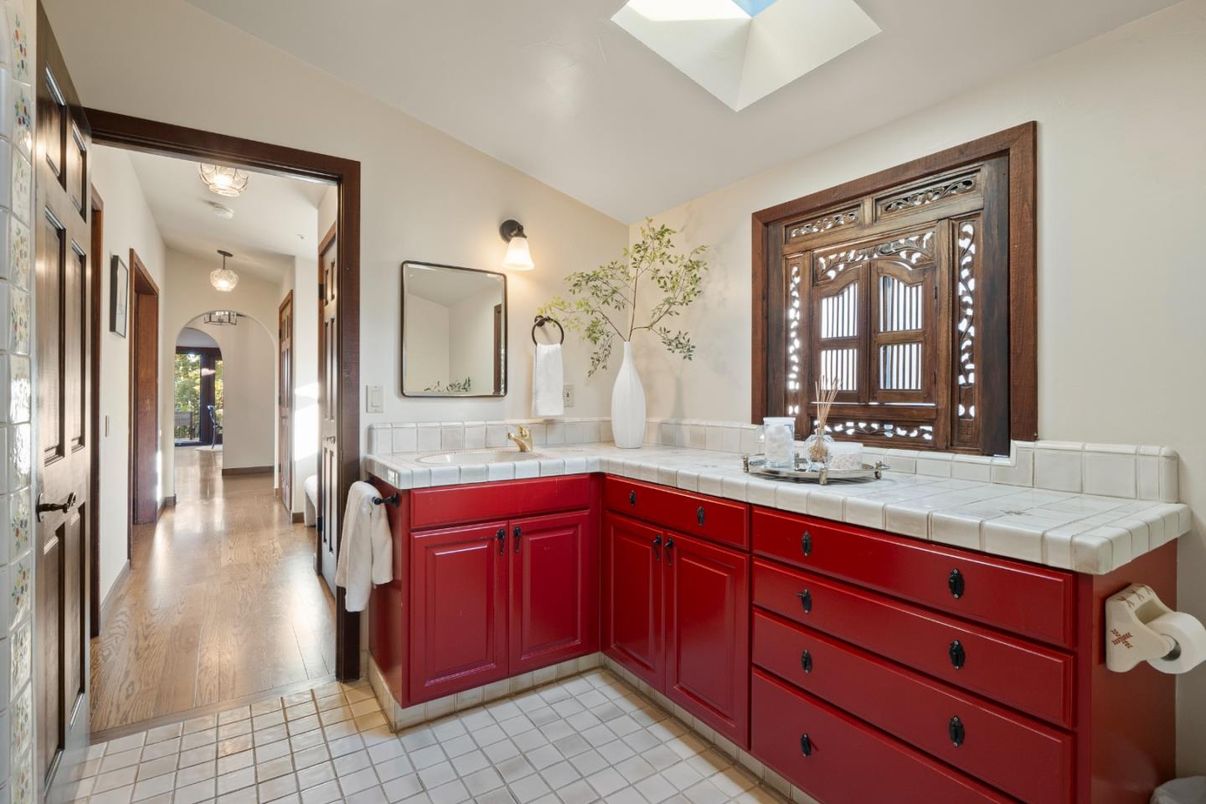 Bathroom, Interior, Tile Countertops, Wood Texture Flooring