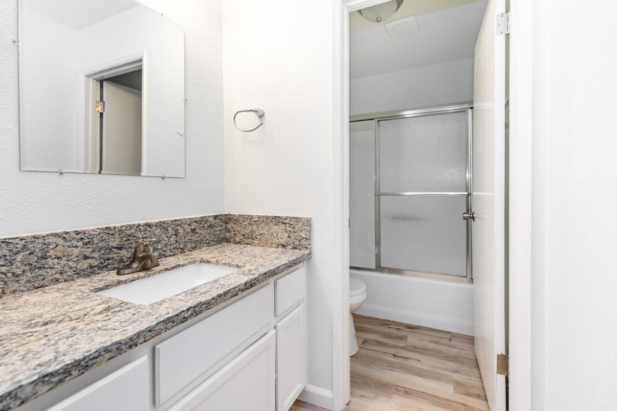 Bathroom, Glass Shower, Interior, Wood Texture Flooring