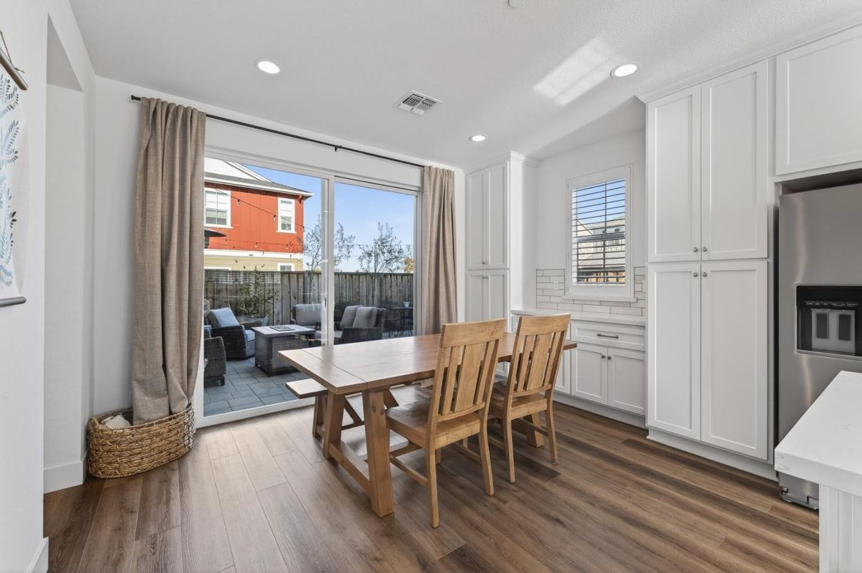 Dining room, Interior, Recessed Lighting, Wood Texture Flooring