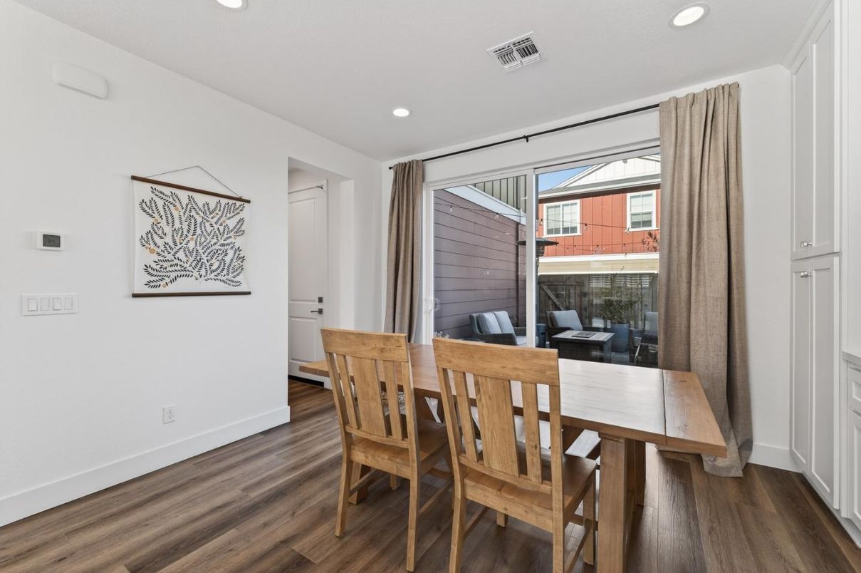 Dining room, Interior, Recessed Lighting, Wood Texture Flooring