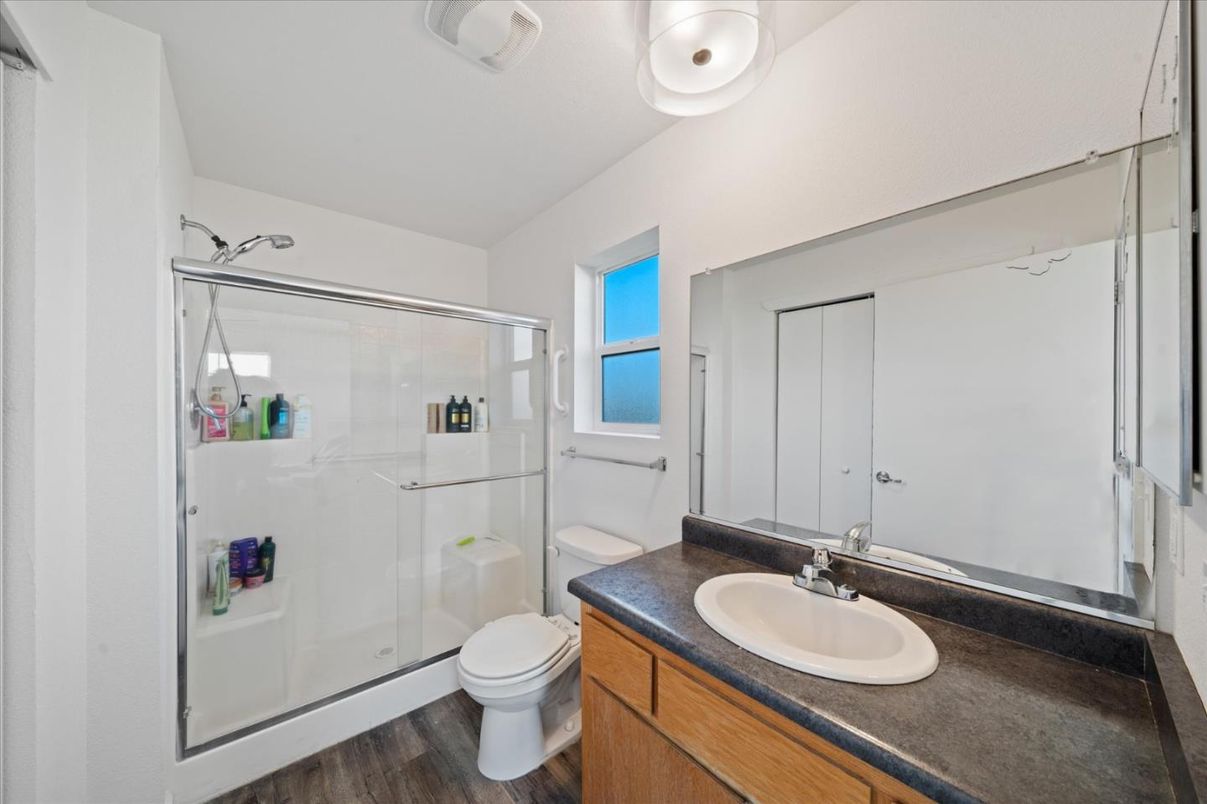 Bathroom, Glass Shower, Interior, Wood Texture Flooring