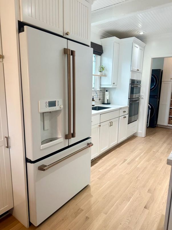 Interior, Kitchen, Tile Countertops, Wood Texture Flooring