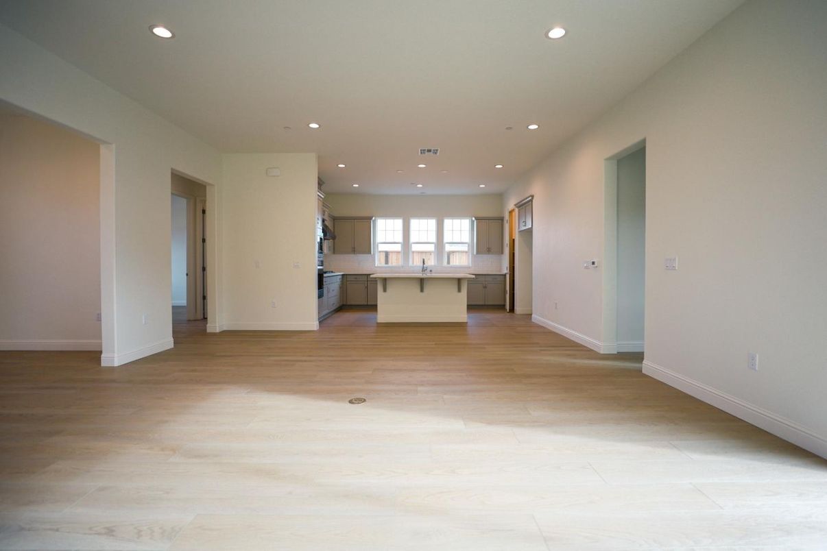 Empty room, Interior, Kitchen, Recessed Lighting, Wood Texture Flooring