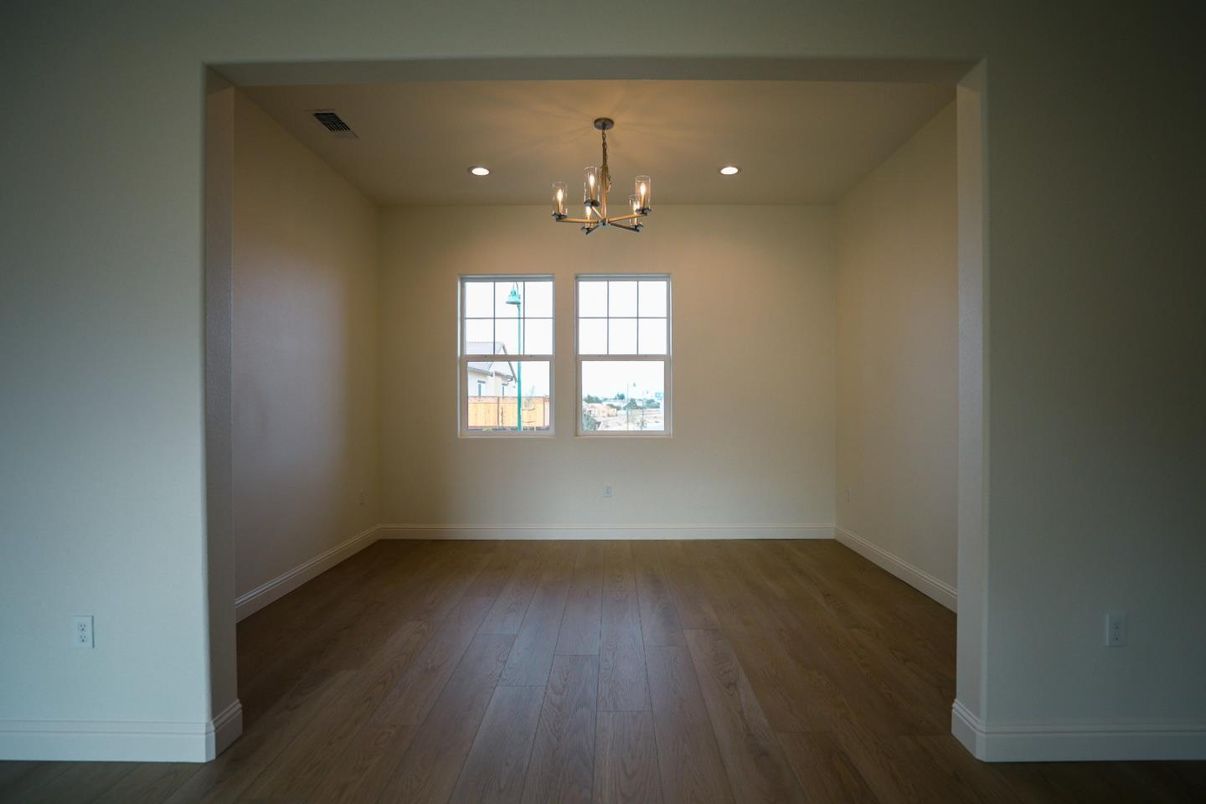 Chandelier, Empty room, Interior, Recessed Lighting, Wood Texture Flooring